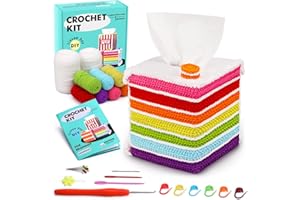 Pnytty Crochet Kit for Beginners Adults Knitting Starter Kit Tissue Box Cover Holder with Step-by-Step Video Tutorials Easy Crochet Yarn Crochet Kit for Desk, Countertop, Dressers Room, Home & Office