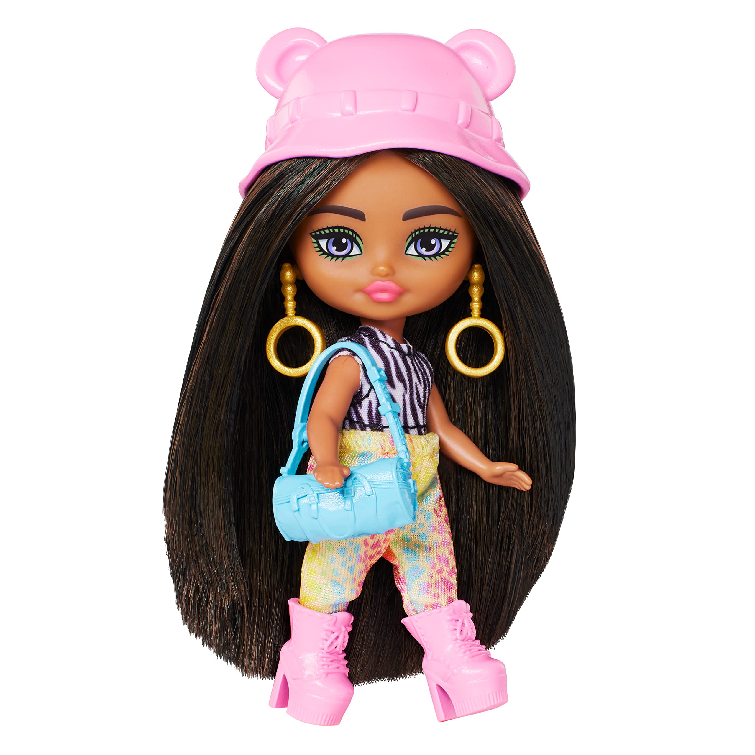 ​Barbie Extra Mini Minis Travel Doll with Safari Fashion, Animal Print Outfit and Styling Accessories, Barbie Extra Fly Small Doll​, HPT57, Green,pink
