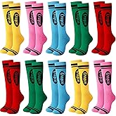 LFUTARI 6/10 Pairs Halloween Colorful Crayon Socks,Crayon Striped Stockings, Knee High Neon Socks for Back to School Costume