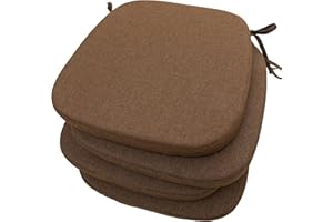 Eiury Kitchen Chair Cushions with Ties - High Density Sponge Seat Cushion and Dining Room Chair Pad 17 X 16.5 Inches Non Slip Rubber Back Seat Cover Machine Washable Set of 4 Brown