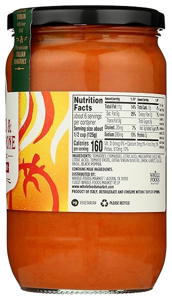 WHOLE FOODS MARKET, TOMATO & MASCARPONE PASTA SAUCE, 24.3 OUNCE