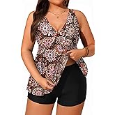 Yonique Two Piece Plus Size Tankini Swimsuits for Women Flowy Bathing Suits with Shorts Tummy Control Swimwear