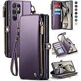 Defencase Compatible with Samsung Galaxy S23 Ultra Case Wallet with RFID Blocking Card Holder for Women Men, PU Leather Magnetic Snap Flip Zipper Strap Phone Case Fit for Galaxy S23 Ultra 5G, Purple