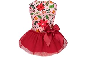 Fitwarm Christmas Flowers Dog Tutu Dress, Elegant Winter Clothes for Small Dogs Girl, Holiday Pet Outfit, Red, Pink, Small