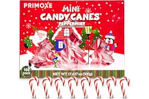 PRIMOXE Christmas Candy Mini Canes Stocking Stuffer Red and White Peppermint Sticks Candy Canes Individually Wrapped Bulk Christmas Candy for Décor, Parties & Gifts – 100 Count