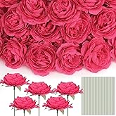 Thiccywoov 100 Pcs Flowers Long Stem Artificial Rose, 3.2 Inches Silk Head Flowers Fake for Wedding Bridal Bouquet Independence Day Home Floral DIY Centerpieces Party Decoration (Rose Red)