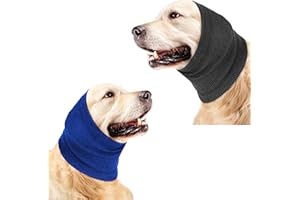 HOYDATE Dog Snood Neck Soft Dog Hoodie Breathable Dog Head Wrap Ear Cover Warmer Earmuffs for Noise Grooming Anxiety Calming, Dark Blue&Gray, M(Neck circumference12-20in)