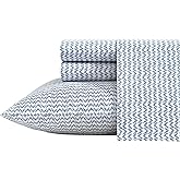 Nautica - Sheets, Cotton Percale Bedding Set with Matching Pillowcases, Crisp & Cool, Deep Pocket (Ikat Wave Blue, King)