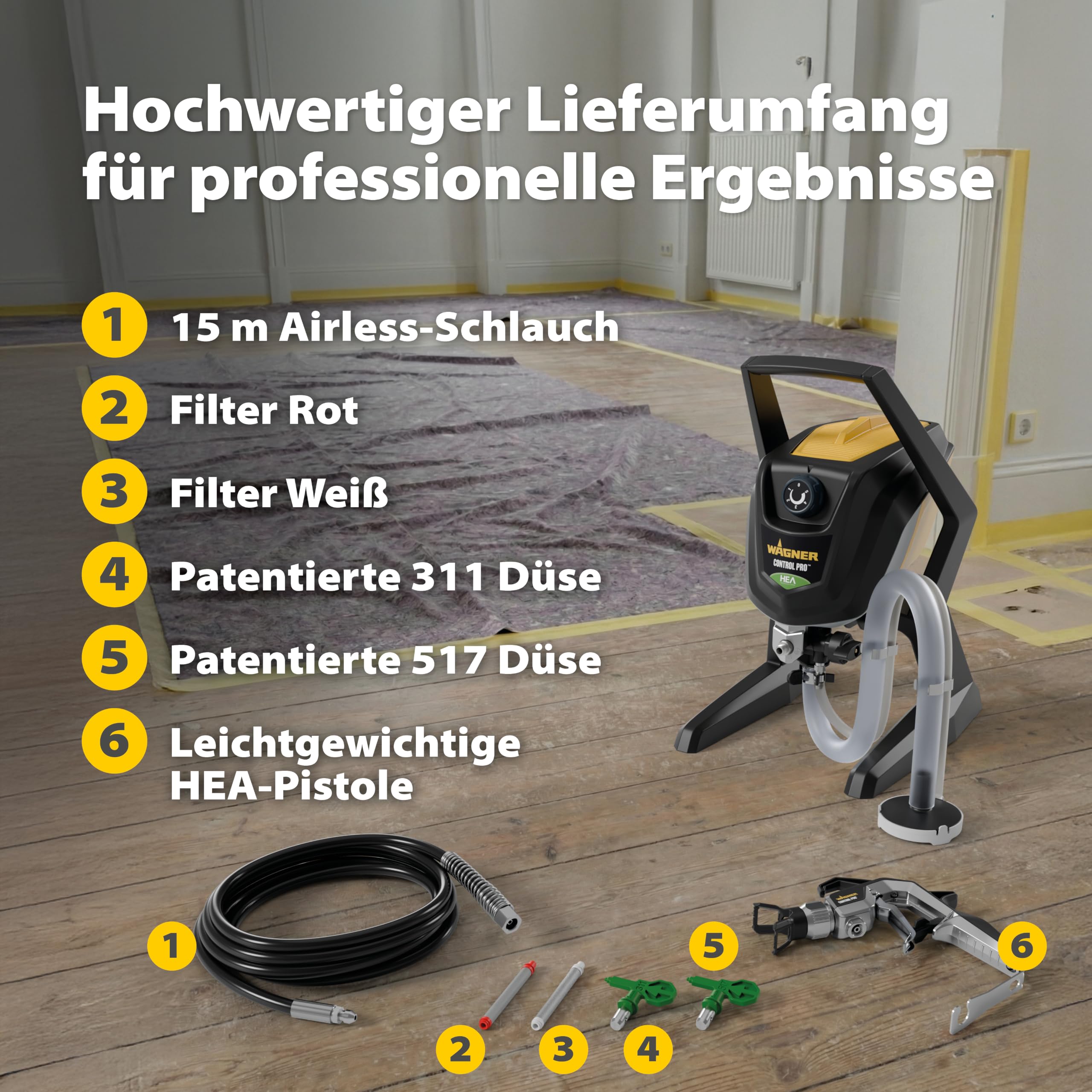 WAGNER Airless Farbsprühsystem Control Pro 350 R für Wandfarben, Latexfarben, Lacke & Lasuren, 15 m²-2 min, Druckregulierung, 110 bar, Schlauch 15 m 2