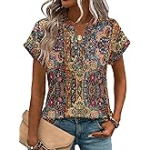 Zeagoo Women Tops Summer Short Sleeve T Shirts V Neck Dressy Casual Work Blouses Fashion Boho Clothes S-3XL
