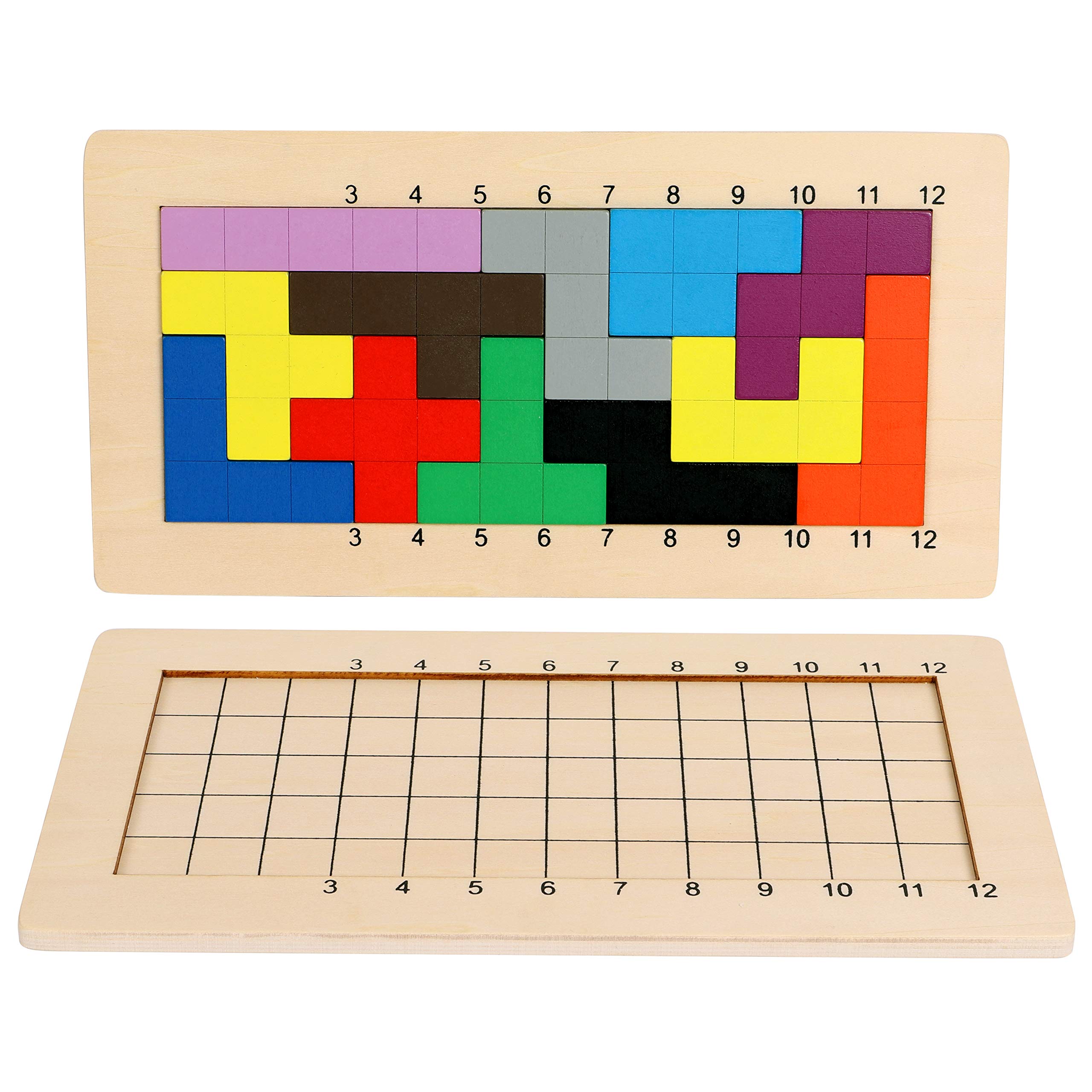 TOWO Wooden Pentominoes Puzzle Games - Family Board Games for Kids and Adults- Tangram Geometry Math Pattern Blocks Toys for 6 Years Montessori Learning Toys - Smart IQ Math Brainteaser Puzzle