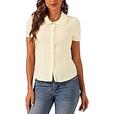 Allegra K Women's Sweet Peter Pan Collar Button Down Soft Shirt Blouse