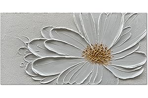 Epicler art Hand Painted White Flower Texture Art 24x48 inch Modern Abstract Home Wall Decoration Oil Painting