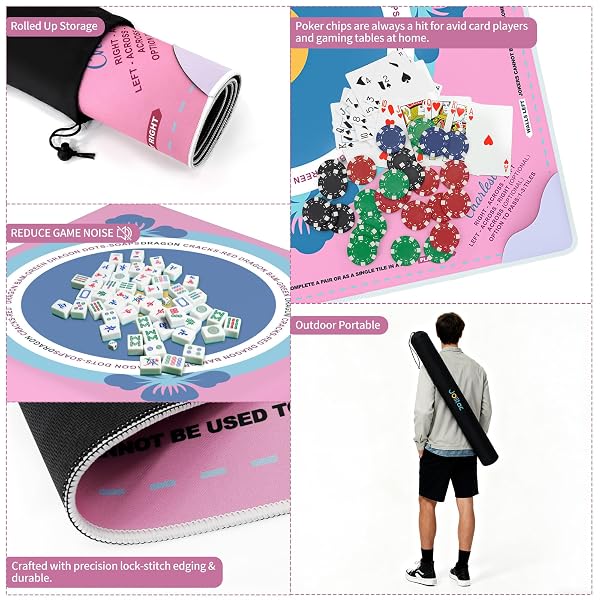 MAHJONG MAT, 39 X 39 IN LARGE MAHJONG GAMING SURFACE, NON-SLIP NOISE REDUCTION GAMING TABLE PAD, SUITABLE FOR MAHJONG, POKER, BOARD GAMES, TILE GAMES, AND DOMINOES