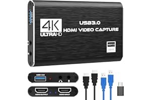 VIXLW 4K HDMI Capture Card for Streaming, Full HD 1080P 60FPS USB 3.0 Cam Link Game Audio Video Capture Card, Work with Camera/Nintendo Switch/Xbox/PS4/PS5/PC/OBS (Black)