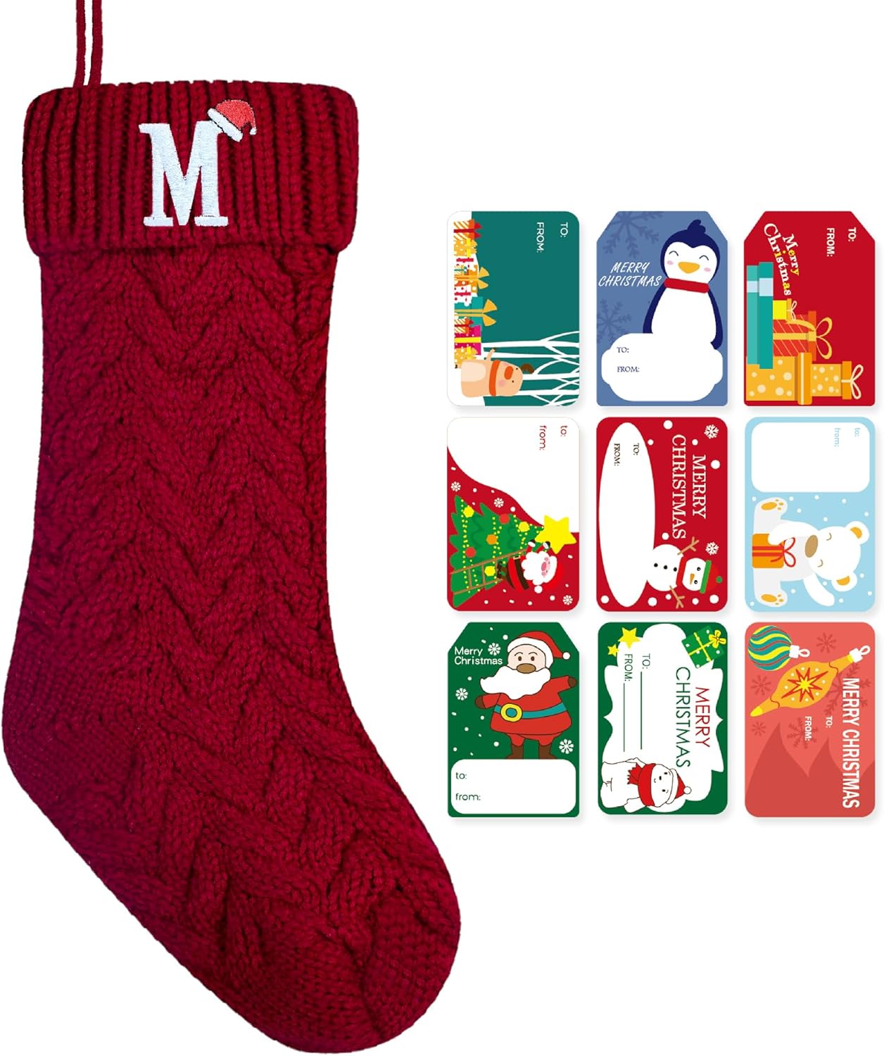Stockings & Holders - ZGCYSMHT Christmas Stockings Personalized Custom Initials 18 Inches Knitted Christmas Stockings with Letter Fireplace Hanging Monogram Xmas Stockings for Kids,Family Holiday Party Decoration（Red M）