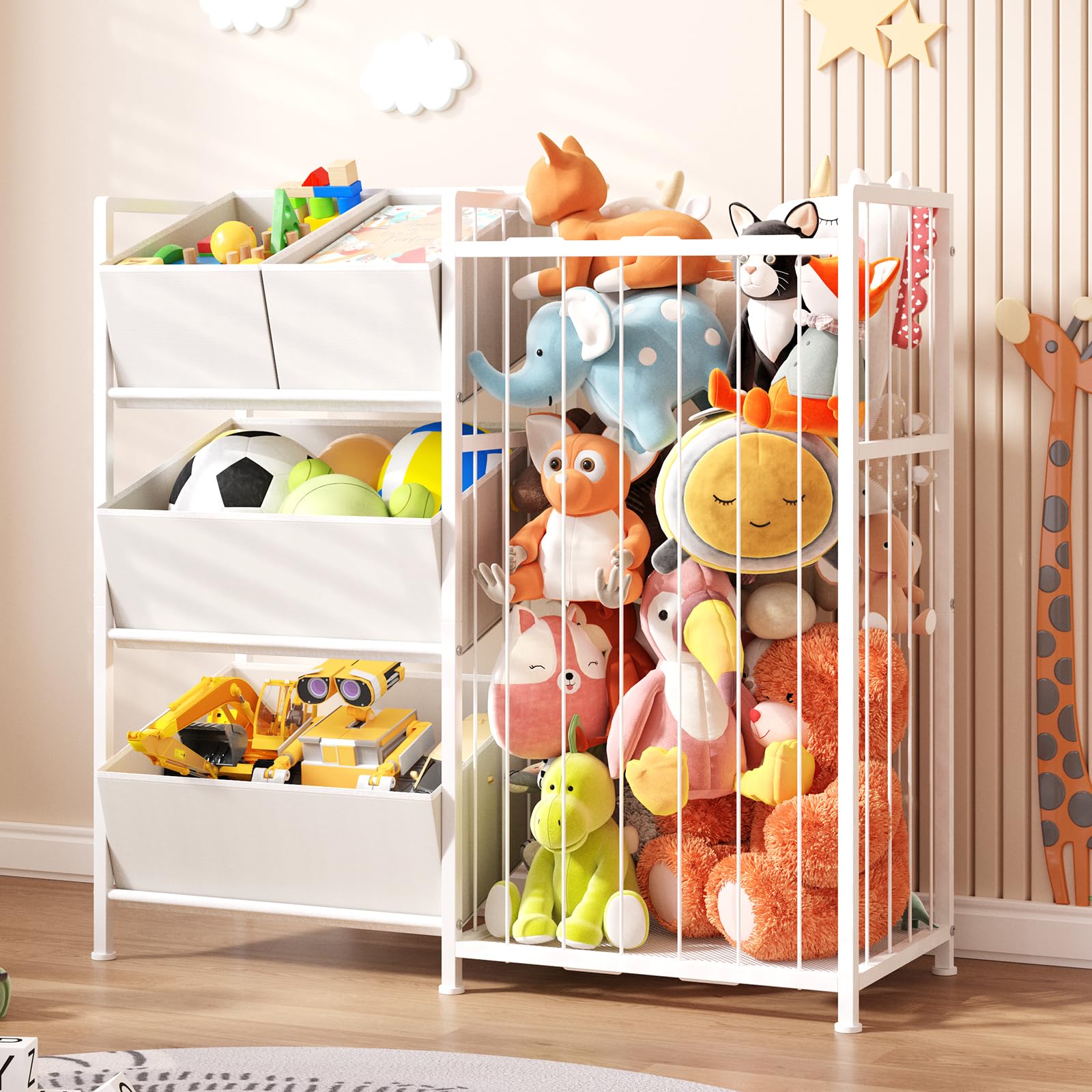 Photo 1 of BBLIKE Stuffed Animal Storage - Kids Storage Organizer with 4 Removable Bins, Kids Storage Toy Shelf Organizer for Stuffed Animal Holder for Bedroom Playroom Nursery, White