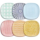 Selamica Porcelain Square Dessert Salad Pasta Plates 7.6 inches ceramic plates set of 6 microwave/dishwasher/oven safe, Assorted Colors