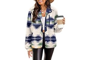 Zeagoo Women's Cozy Fleece Jacket Western Aztec Print Button Down Coat with Pockets Casual Warm Outwear 2024