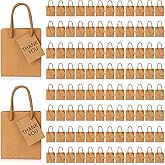 Sherr 100 Pcs Mini Gift Bags Bulk, 4 x 2.75 x 4.5 in Paper Bag with Tag, Extra Small Paper Gift Boxes with Handles for Birthday, Valentines Party Favor, Wedding, Small Business, Spring(Brown)