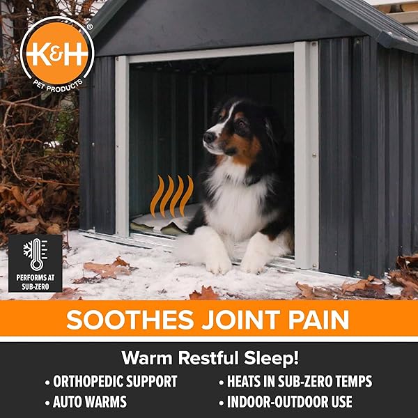 K&H PET PRODUCTS LECTRO-SOFT ORTHOPEDIC OUTDOOR HEATED DOG OR CAT BED FOR LARGE DOGS OR MULTIPLE CATS, SAFETY LISTED WARMING PAD, WATERPROOF, SOFT & FLEXIBLE, WASHABLE COVER – LARGE 36 X 25IN TAN 60W