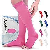 Doc Miller Open Toe Compression Socks for Women & Men 15–20 mmHg, Knee High Calf Support Sleeves, Graduated Stockings for Swelling Recovery, Circulation, 1 Pair