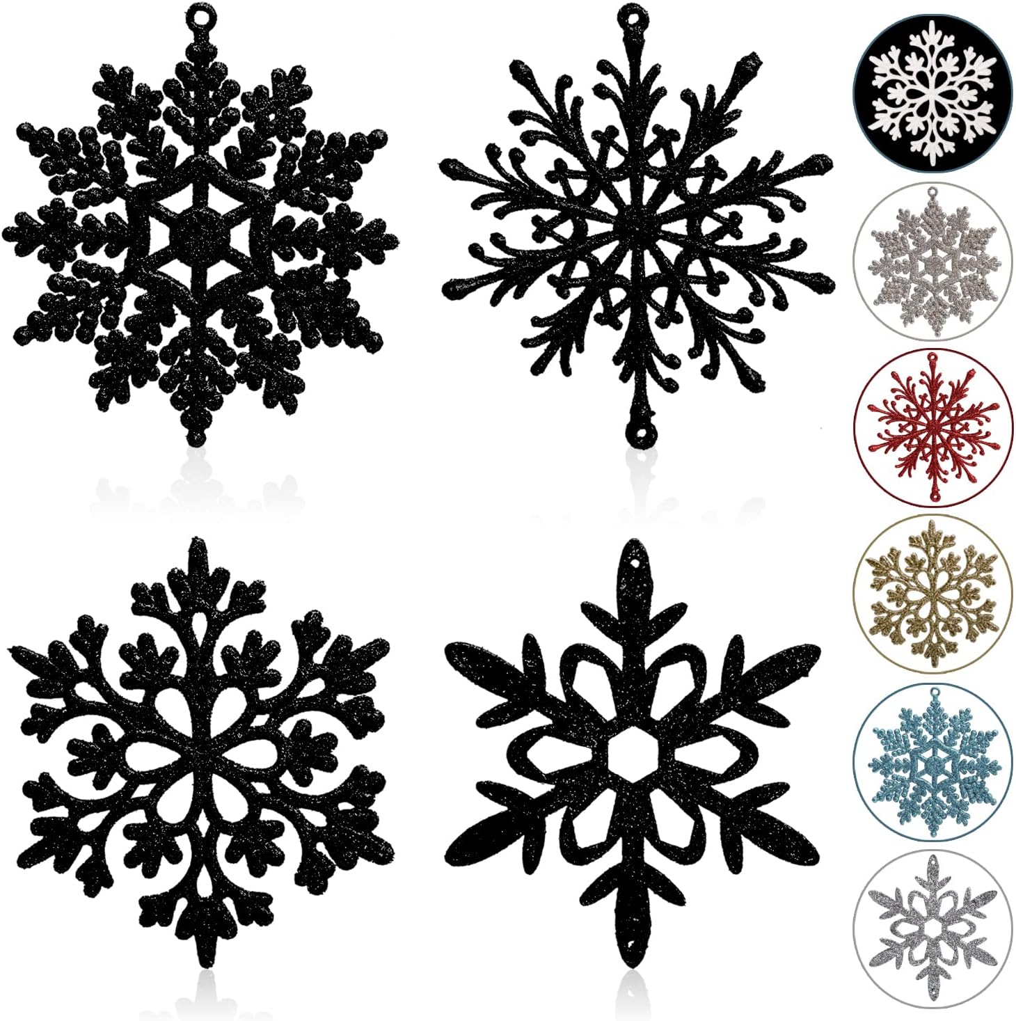 Ornaments - Glitter Snowflake Ornaments, Black Snowflakes Halloween Christmas 40pcs Hanging Decorations for Xmas,Holiday and Party