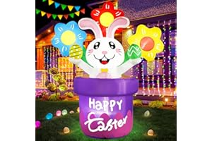 Wabolay Easter Inflatables Outdoor Decorations 5.5ft Inflatable Easter Bunny Basket with Flowers Eggs Rabbit Blow Up Yard Decor Led Lights Holiday Blow Ups Indoor Outside for Lawn Party Garden Spring