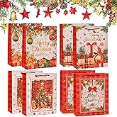 8 Pack Large Christmas Gift Bags, Reusable Christmas Bags for Gifts, Xmas Bags Bulk with Handles, Xmas Tote Treat 4 Unique Patterns for Presents Wrapping Holiday Party Favors Supplies