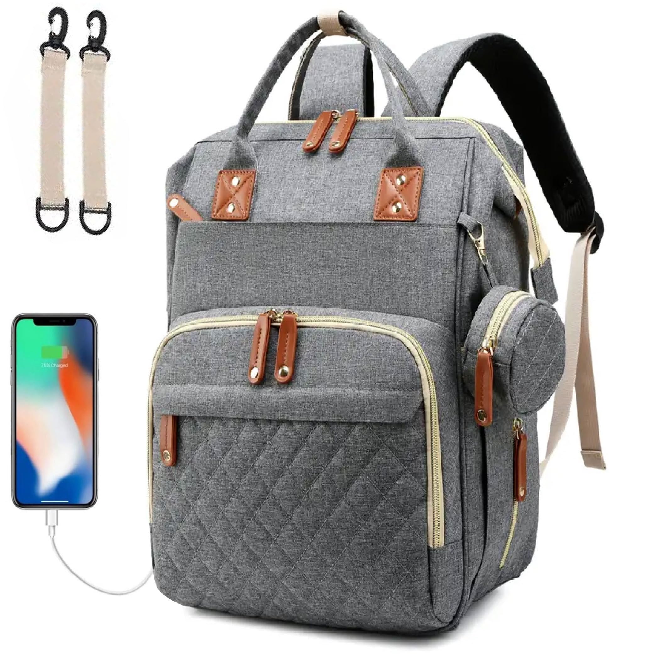 Hushco Lightweight Baby Changing Bag Unisex Backpack Nappy Bags Diaper Travel Bag for Mom and Dad | Pacifier Holder | Stroller/Pram Straps | USB Port (Dark Grey)