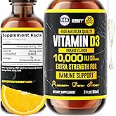 HERBIFY Vitamin D3 10000 IU - Made in USA Liquid Vitamin D Drops - Bone Strength and Immune Support Supplement - Sunshine Replacement - D3 Vitamin Bone and Teeth Supplement - 30 Days Supply - 2 Oz