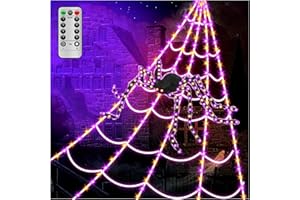 Spider Webs Halloween Decorations Lights,5M Super Bright 250LED Halloween Spider Webs Lights with 125cm Giant Glowing, 8 Mode