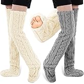 Vicenpal 2 Pairs High Fuzzy Socks over Knee Winter Leg Warmers Plush Extra Thick Slipper Socks for Women Christmas Sleeping