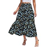 WeciBor Women's Floral Flowy Midi Skirts with Pockets, High Waisted A Line Tiered Long Skirts Beach Vacation Outfits