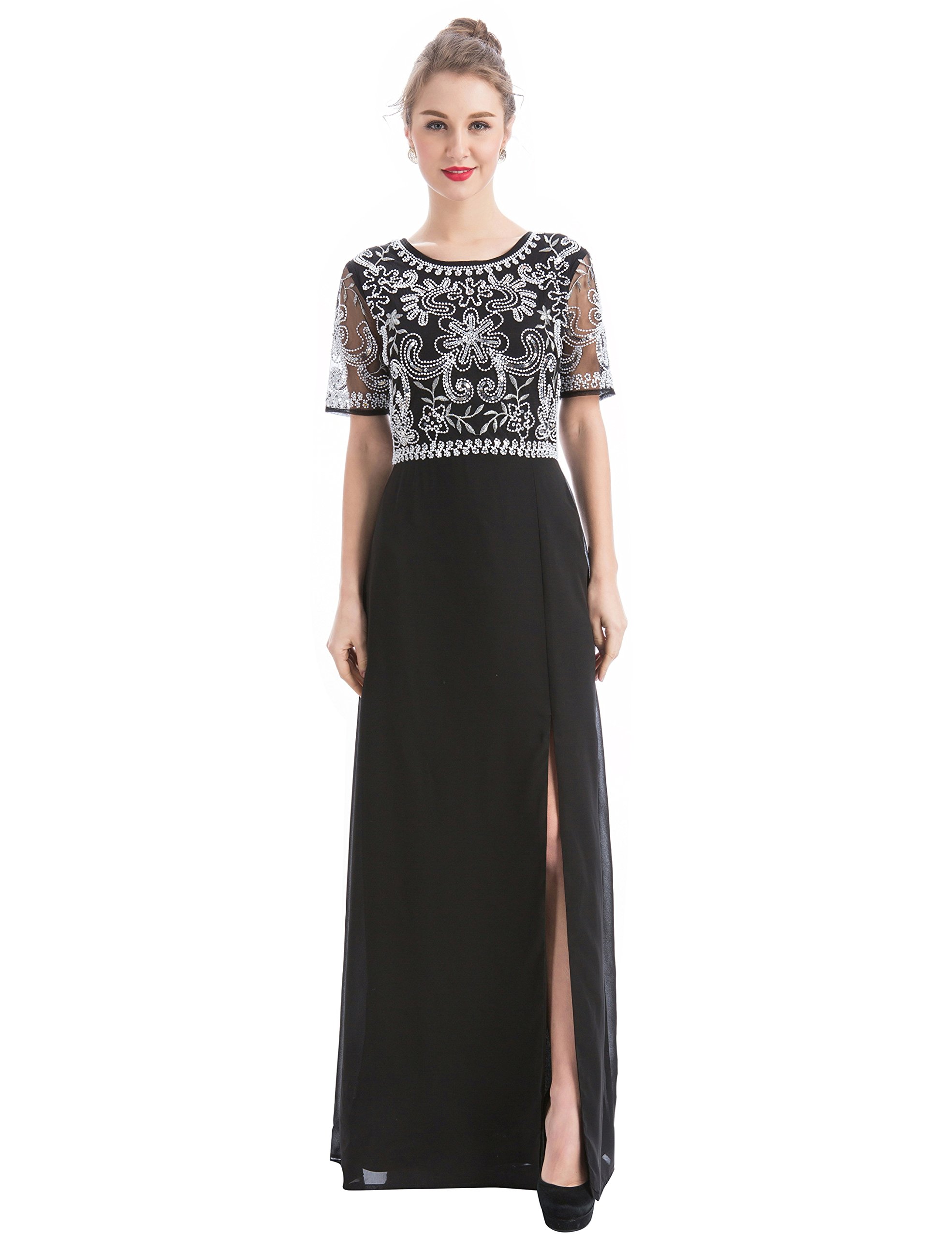 Black chiffon maxi dress with sleeves