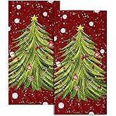 Giwawa Red Christmas Hand Towels - Set of 2 Watercolor Green Xmas Tree Decorative Kitchen Hand Towels Winter Holiday Decor Bath Guest Fingertip Towel Farmhouse Christmas Decor for Cabin Bathroom