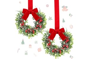 Thiccywoov 2 Pcs 9 Mini Christmas Wreath for Front Door Christmas Artificial Red Berries Parasitic Leaf Winter Wreath for Cabinet Wedding Window Home Wall Indoor Decor