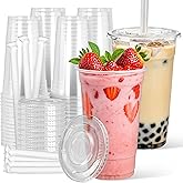 Charmount 32 oz Clear Plastic Cups with Lids and Jumbo Boba Straws, Disposable To Go Cups for Iced Coffee, Milkshake, Smoothies, Boba Milk Tea, Matcha Latte – 25 Sets