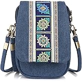Goodhan Embroidery Canvas Crossbody Bag Cell phone Pouch Coin Purse for Women
