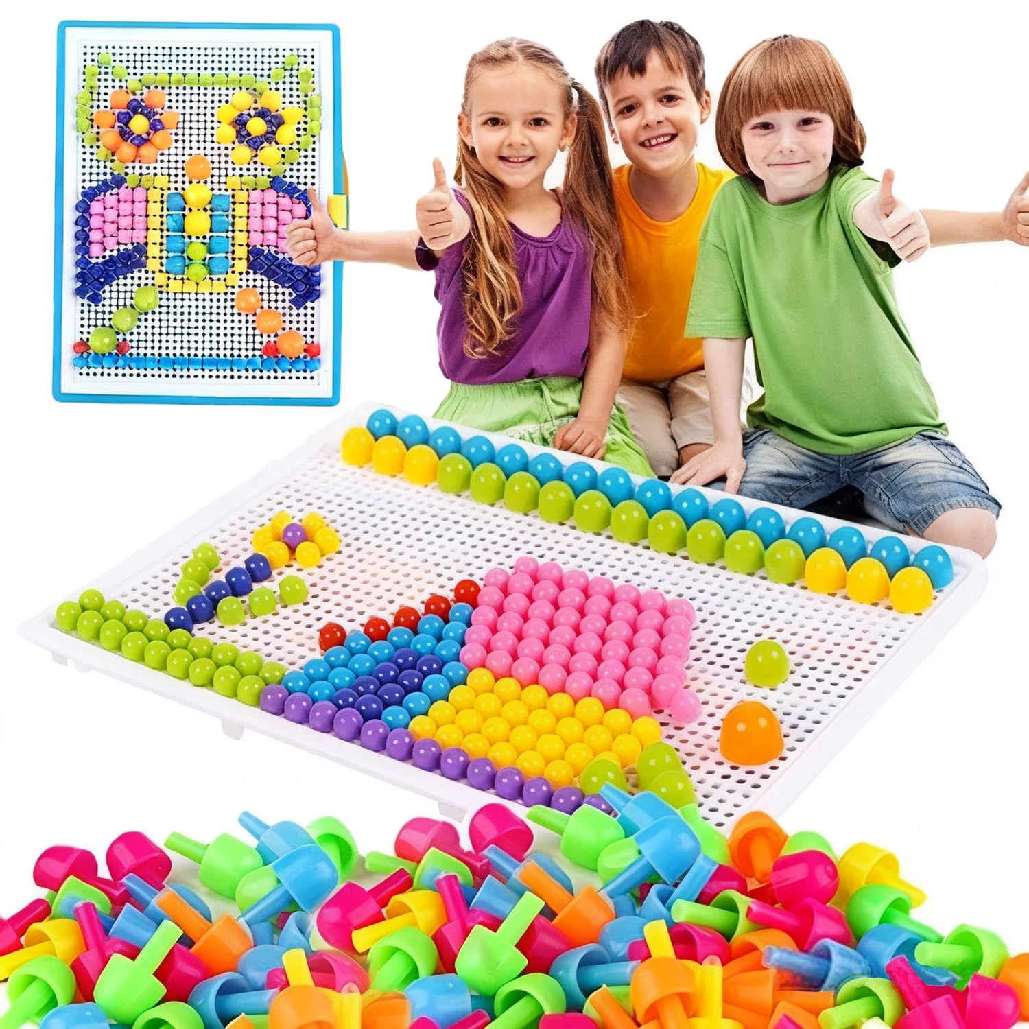 ITODA 888 PCS Mushroom Nails Jigsaw Puzzle Board Mosaic Toys Pegboard Educational Intelligence Building Blocks Puzzle Toys Assorted Colour Creative DIY Christmas Birthday Gift for Kids