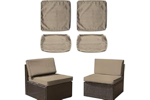 SERHIRST Outdoor Patio Cushion Covers Replacement, Waterproof Furniture Cushion Slipcovers with Zipper, Fit for Wicker Rattan Sectional Couch Chair Furniture Set (4, Khaki)