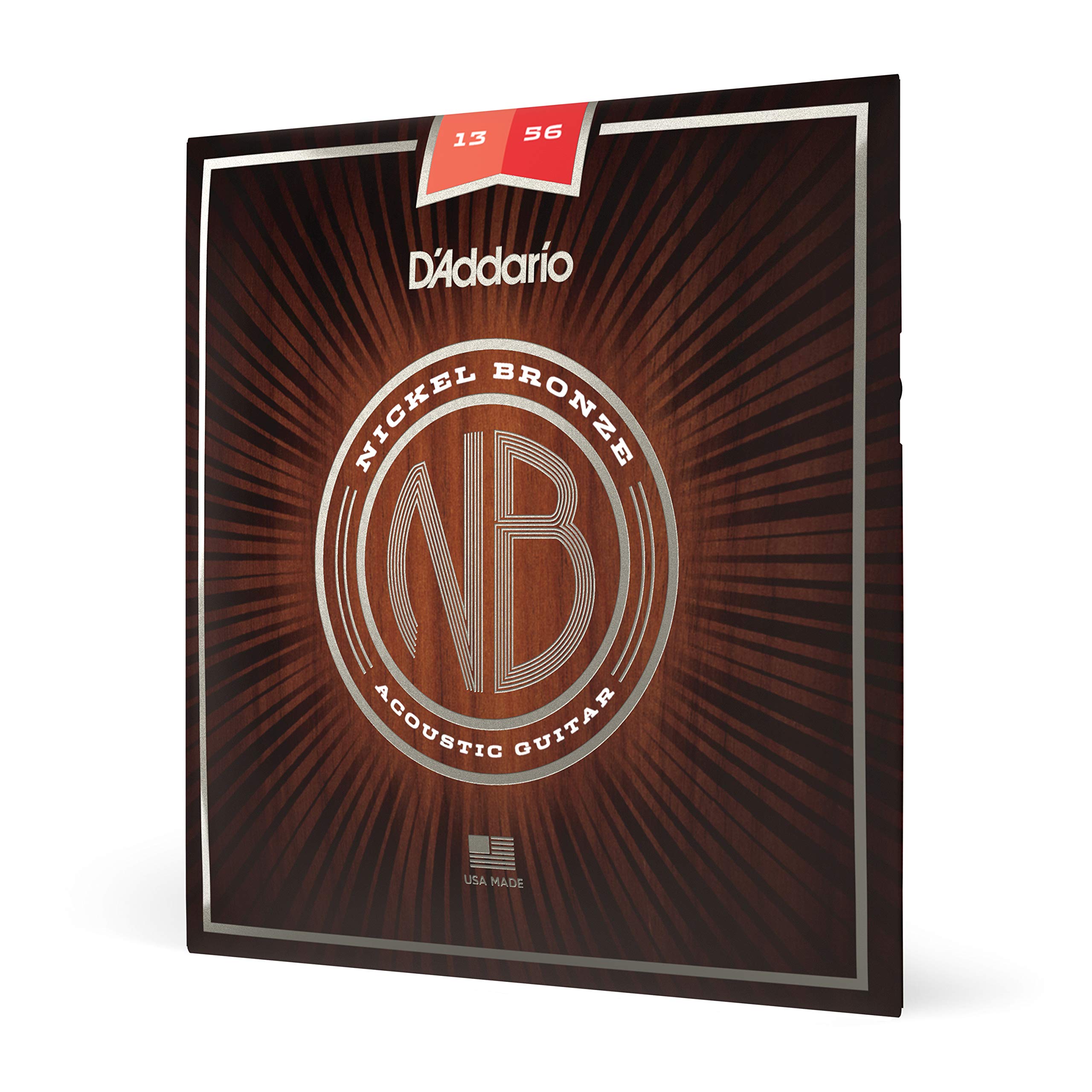 D'Addario Acoustic Guitar Strings, Nickel Bronze, NB1356, Medium Gauge 13-56, 6-String Set, Pack of 1