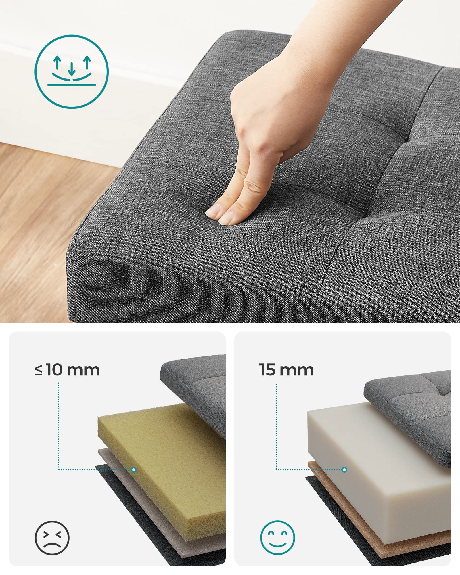 SONGMICS 30 cm Sitzbank mit Stauraum, 2er Set, klappbare Sitztruhe, Aufbewahrungsbox, Fußbank, dunkelgrau LSF426G02 6