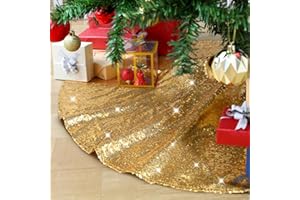 QUEENDREAM Christmas Tree Skirt 24 Inch Gold Sequin Tree Skirt Small Tree Skirt for 4 Foot Tree Christmas Decorations