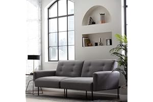 Edenbrook Gilman Futon - Futon Sofa Bed - Futon Couch - Small Futon - Living Room Furniture - Armed Sofa Bed Couch - Sleeper Sofa – Gray Linen Futon