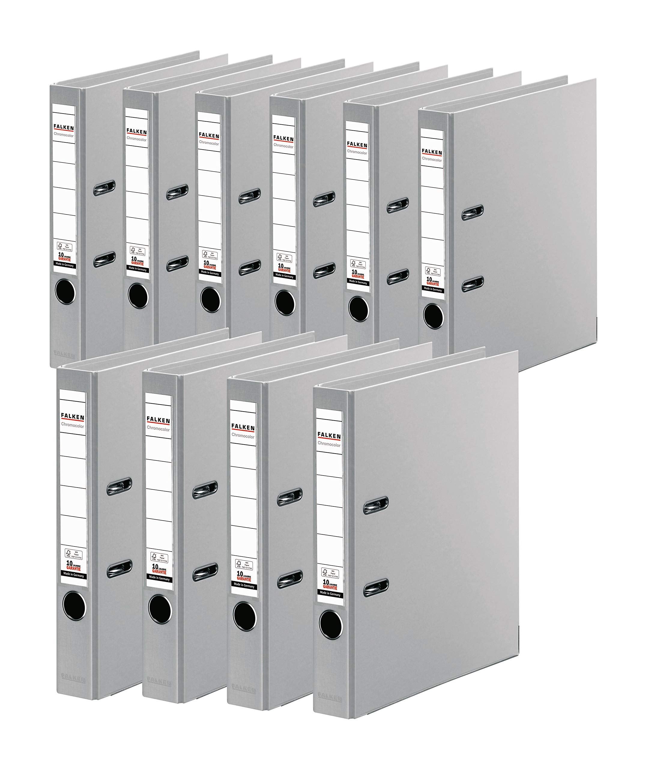 Original Falken 10-pack Chromocolor premium folders. Made in Germany. Plastic cover outside and inside 5 cm wide DIN A4 grey ring binder file folder letter file office folder plastic folder