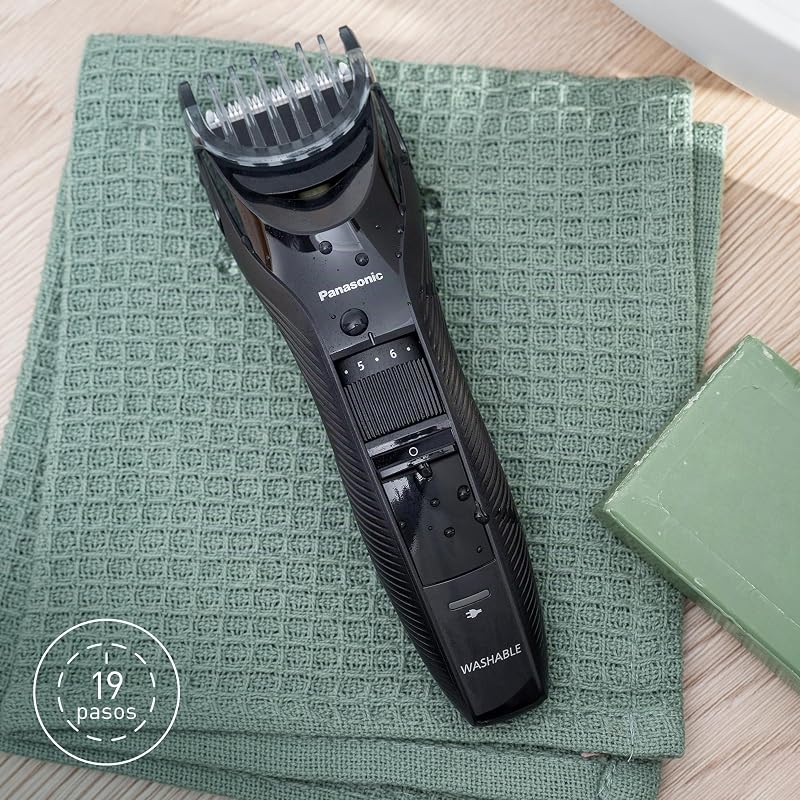 ER-GC53-K503 Cortadora de Cabello para Hombres, Trimmer Portátil Inalámbrica a Prueba De Agua, 19 Configuraciones de Longitud, 1 Accesorio, Operación Inalámbrica y con Cable, Negro