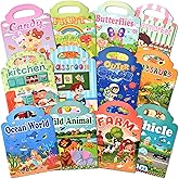 12 Sets Reusable Puffy Sticker Books for Toddlers 2-4 3-6, 600+ 3D Animal, Dinosaur, Space, Vehicle & Farm Stickers, Toddler Travel Toys & Birthday Gifts for Kids Boys Girls