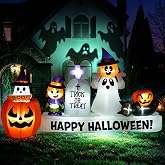 9 FT Long Halloween Animated Ghost Pumpkin Witch Tombstone Cat Inflatables | Pop Up Ghost Outdoor Indoor Yard Blow Up Decorations, 17 LED Lights, Candy Bowl Design, Storage Bag, Stakes &amp; Ropes, Sandbags