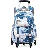 NIWEIYA Kids Rolling Backpack for Girls School Backpack with Wheels for Boys Wheeled Bookbags Roller Trolley Bags for Primary Students, 6-Wheel Dark Blue